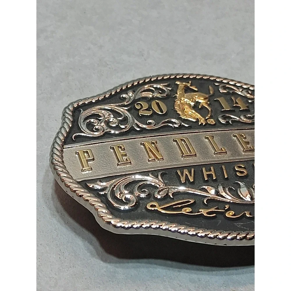2014 Pendleton Whiskey Let'er Buck Rodeo Cowboy Montana Silversmiths Belt Buckle